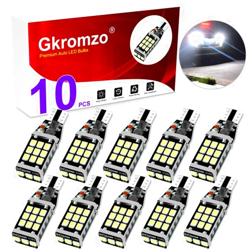 Gkromzo 10 Pcs Super Bright 921 912 T15 W16W Backup Reverse Light Bulbs Canbus Error Free For Brake Stop Cargo Backup Lights High Power 2835 21SMD 6000K Pure White