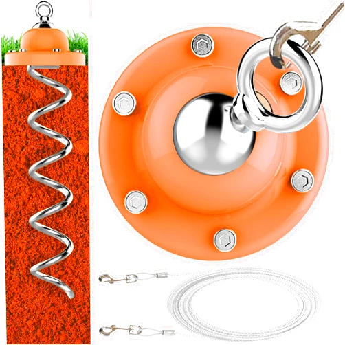 Eurmax USA 360° Swivel Pet Dog Tie Out Stake Bonus 17FT Dog Tie Out Cable Dog Anchor Heavy Duty Dog Yard Stake Rust Proof Anchor Dog Tether （Orange）