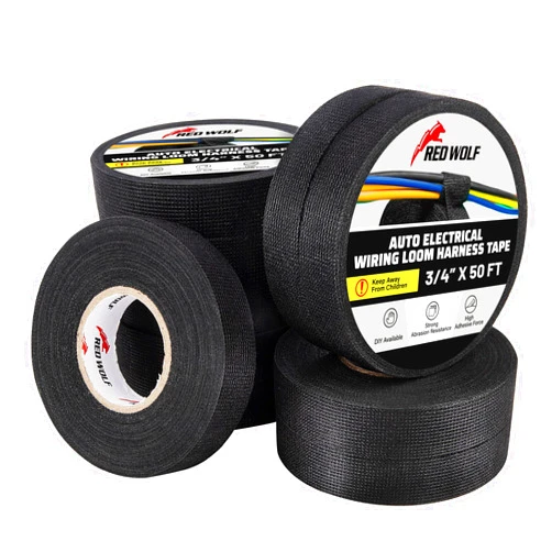 RED WOLF 10 Rolls 3/4 Inch x 50 FT Wiring Harness Tape High Temp Flame Retardant Wire Cable Self-Adhesive Fabric Tape for Electrical Automotive Harness Wrap Protection Noise Damping Cables Fixed