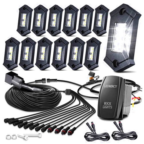 LEDMIRCY R3 Pure White Rock Lights Kit with Rocker Switch Wire Harness 12PCS LED Rock Lights White for Offroad Trucks ATV UTV SUV Underglow Lights High Power Trail Rig Lights Under Body