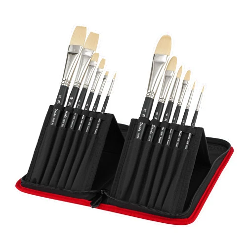 Creative Mark Pro Stroke Powercryl Paint Brush Artist Set with Zippered Black Travel Organizer Case for Oil Gouache Acrylics and Watercolor Paints, 12 Pieces, Pack of 1