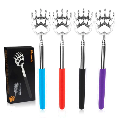 Plazuria (4-Pack) Portable Extendable Telescopic Bear Claws Metal Back Scratchers/Hand Massager/Backslap with Rubber Handles