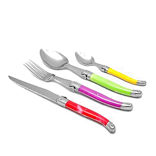Laguiole Production 24-Piece Flatware Silverware Set with Forks Spoons and Knives Set for 6, Stainless Steel | Cutlery Set & Kitchen Utensils Set for Home or Restaurant, Multicolored