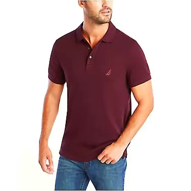 Nautica Men's Slim Fit Short Sleeve Solid Soft Cotton Polo Shirt Large Shipwreck Burgundy Heather