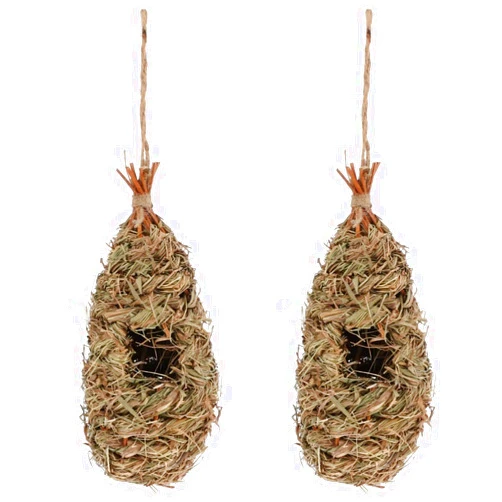 Balacoo 2pcs Straw Bird Nest Ornaments Bird Bed Woven Birdhouse Natural Fiber Bird Hut Bird Roosting Pocket Hummingbird House Bird Shelter Patio Hanging Bird Supplies Grass Artificial