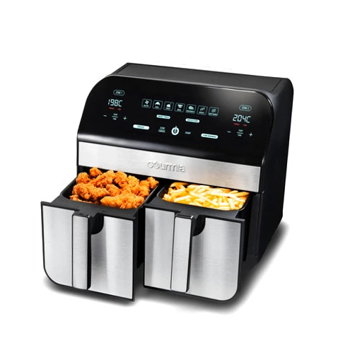 Gourmia 10-Quart/9.4 Liter Capacity Dual Basket Digital Air Fryer, with Smart Finish & 7 Cooking Functions