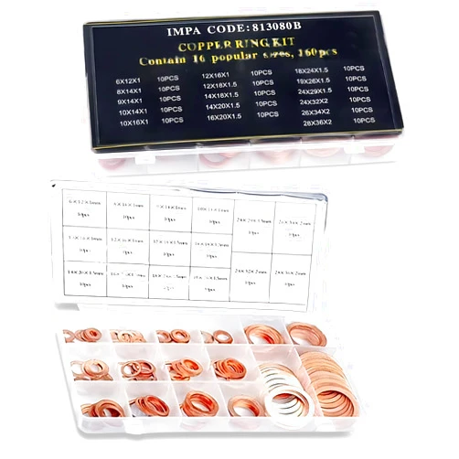 Sephile 200 PCS Car Flat Gasket Classification Kit, Oil Pan Plug Sealing Gaskets, M5 M6 M8 M10 M12 M14 Copper Metric Washers, Universal Accessories for Most Car (Gold)