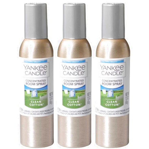 Yankee Candle Concentrated Air Freshener Room Spray, Odor Eliminator for Home, Bathroom, Clean Cotton, 1.5 Oz (Pack of 3)
