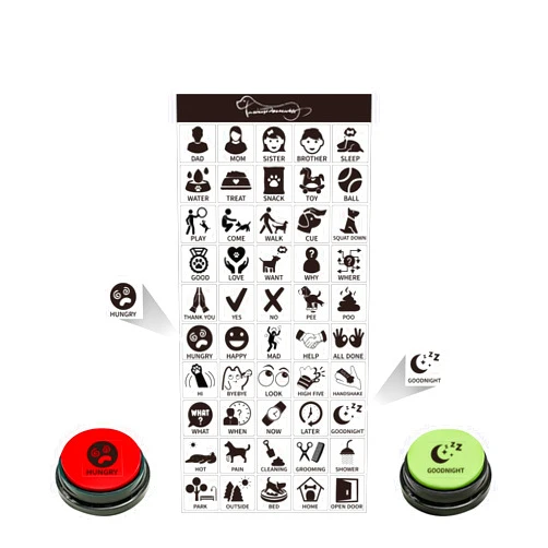 BOSKEY Pet Training Button Stickers, Creative DIY, Dog Emotional Expression Stickers, Let Your pet say What it Wants to do, Dog Stickers with 25 Actions (Buttons not Included) (50)