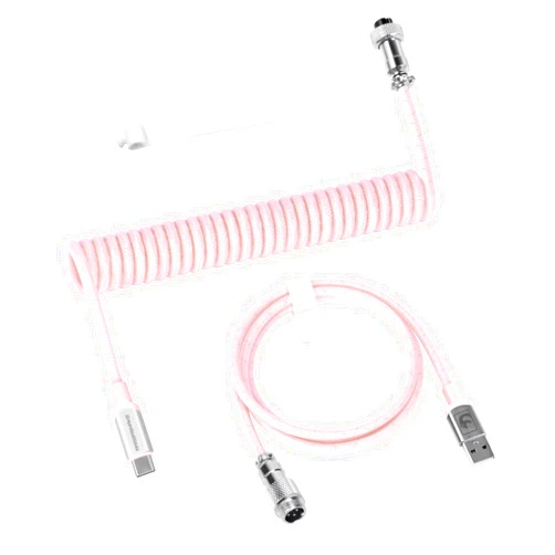 ZIYOU LANG C01PRO Custom Braided Coiled USB C to A Cable with Detachable Double Sleeved Spiral Cable Extendable Spring Line Metal Aviator for PS4 Xbox Keyboard Mouse USB Flash Drive Printer(Pink)