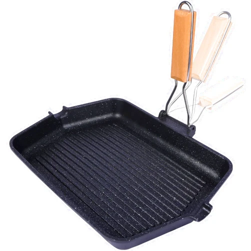 REDCAMP Nonstick Grill Pan with Folding Handle for Stove Tops, Versatile Griddle with Pour Spouts, Indoor & Outdoor Grilling, Black Steak Pan, Compatible with All Stovetops,14.5(L) x9.9(W)