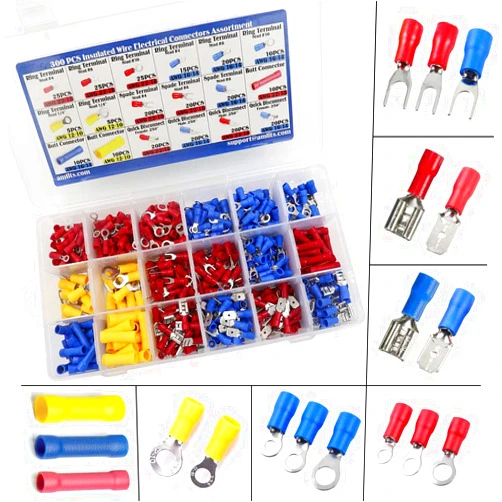 Amlits 300 PCS Insulated Wire Electrical Connectors - Butt, Ring, Spade, Quick Disconnect - Crimp Terminals Connectors Assortment Kit