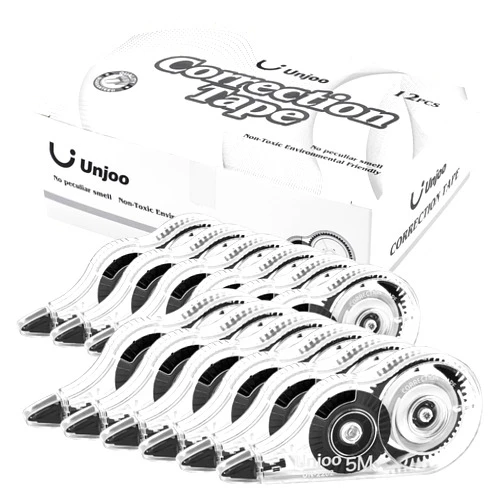 Unjoo Whiteout Correction Tape, Easy To Use Applicator for Instant Corrections Correct Wrong Writing At Any Time, For school, Office (12pack, 5M/196