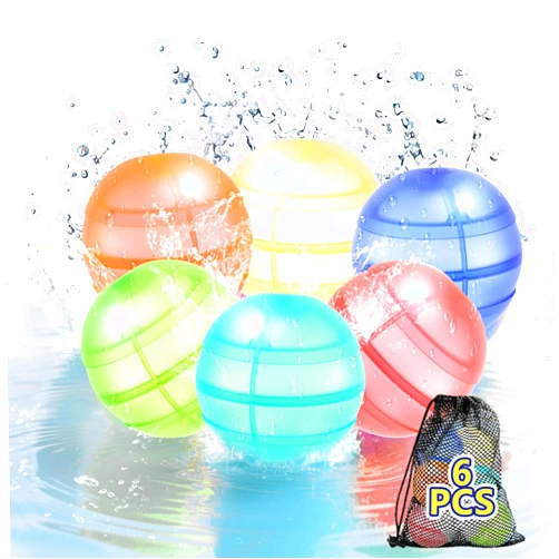Generic 6 PCS Reusable Water Balloons for Kids Refillable Silicone Water Balloons Quick Fill Self Sealing Water Balls Toys Splash Ball Water Bomb Outdoor Summer Beach Pool Toys Games for Kids Adults Teens