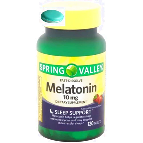 Nick & Hannah Spring Valley Fast-Dissolve Melatonin Dietary Supplement, 10 mg, 120 Count + 1 Mini Pill Container (Color Varies)