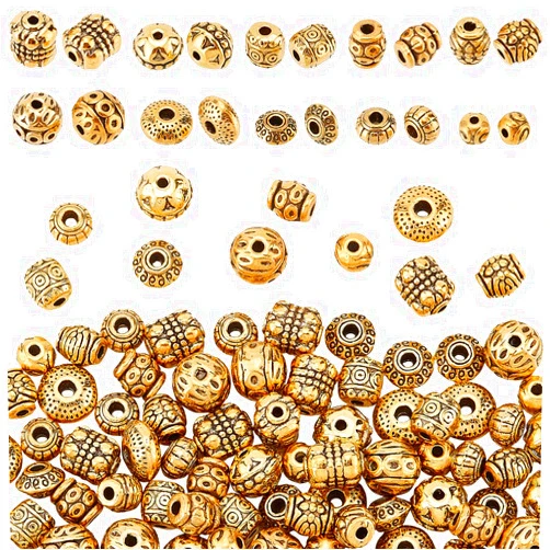 PH PandaHall 100pcs 10 Style Gold Spacers Metal Antique Spacers Beads Barrel Round Bionce Spacers Beads Tibetan Alloy Loose Beads for Bracelets Necklace Jewelry Making