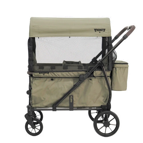 Keenz Viva 4-Passenger Compact Stroller Wagon for Kids with Foldable Frame, Push/Pull Handle, EVA Wheels, and Mosquito Net Canopy – Lightweight Wagon for Families, Green
