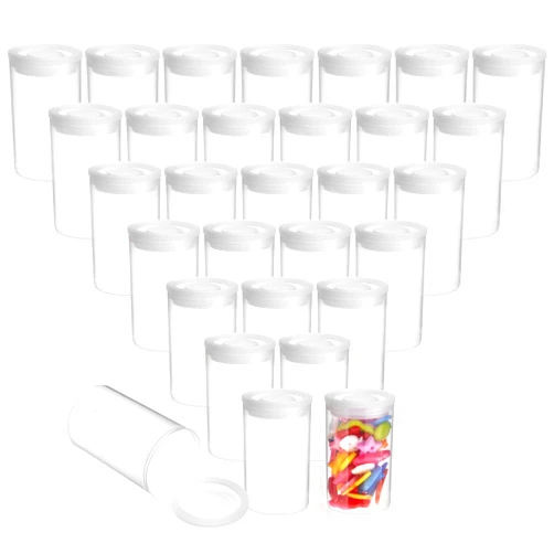 Juvale Film Canisters with Caps - 30-Count 35mm Clear Film Canisters, Transparent Storage Containers for Small Accessories