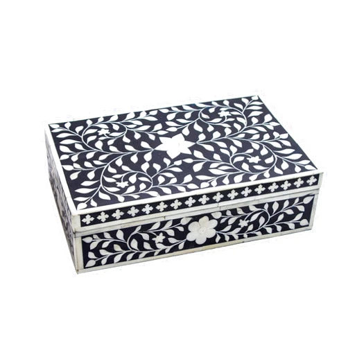 FAIR DEAL HANDICRAFTS Bone Inlay Jewelry box (Black) (Black)