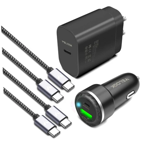 VELOGK Super Fast Charger Type C Kit, VELOGK 25W PD PPS USB C Wall/Car Charger for Samsung Galaxy S24/S23 Ultra/S23+/S23/S22/S21/S20/Plus/Ultra/FE/Note 20/A71, iPad Pro, with 2X Nylon USB C-to-C Cable(6.6ft)