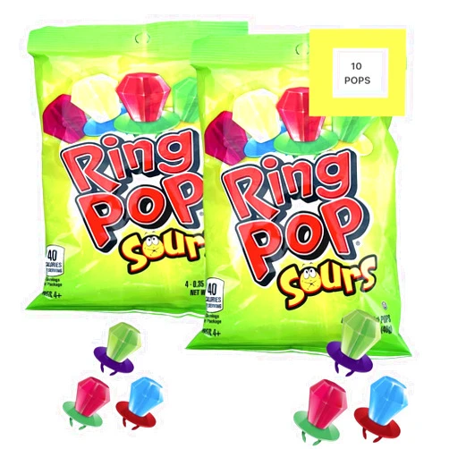 MAJUU CONNECT Ring Lollipops (10 Count Sours Pop) Total |Individually Wrapped Lollipop Suckers w/Assorted Fruity Flavors - Fun Candy for | Party Favors, Birthday, Halloween ,Any Occasion | MAJUU CONNECT Candy box included.