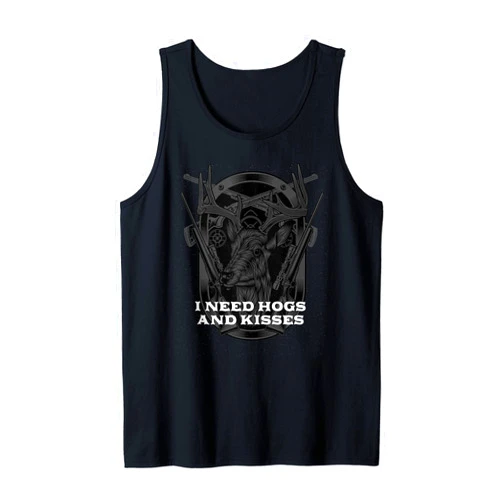 Wild Swine Animal Shooting Couples Funny Tracking I Need Hogs and Kisses Wild Pig Hunting Hog Boar Hunter Tank Top