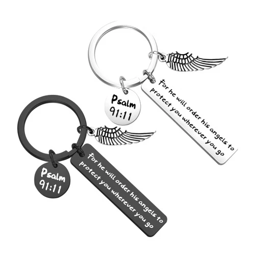 CENWA Bible Verse Keychain Set for He Will Order His Angels Keychain Religious Jewelry Psalm 91:11 Gift