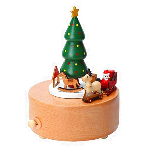 AMOR PRESENT Christmas Music Box, Wooden Music Box Christmas Tree Girl Musical Box for Birthday Wedding Christmas