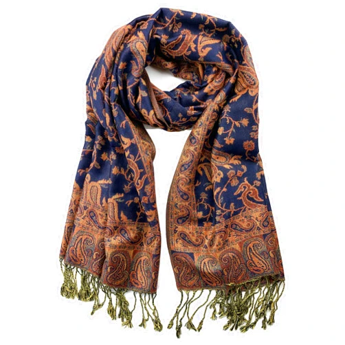 Plum Feathers Tapestry Ethnic Paisley Pattern Pashmina Shawl Scarf, Womens Pashmina Shawl Wrap with Fringes
