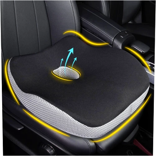 Allaboutsla Car Seat Cushion: Ergonomic Memory Foam Seat Cushion for Sciatica Pain Relief, Larger Driving Seat Cushion for Short Drivers on Long Drives - Butt Seat Cushion For Car-Truck, Office - Black
