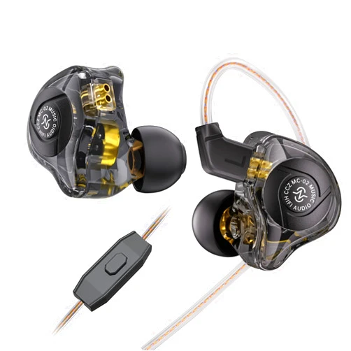 YINYOO HiFi IEM for Gaming, CCZ MC02 in Ear Monitors, Clear Crystal Sound Gaming Earbuds, 10mm 1DD Wired Headphones with Patented IEMS Ear Tips for Computer Laptop School Students (Dark Black, With Mic)