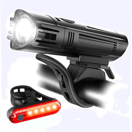 Ascher Ultra Bright USB Rechargeable Bike Light Set, Powerful Bicycle Front Headlight and Back Taillight, 4 Light Modes, Easy to Install for Men Women Kids Road Mountain Cycling Black