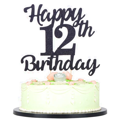 LVEUD 12th birthday cake topper for happy birthday, 12 black flash 12th cake topper，Happy birthday cake topper cake ornament (12th)