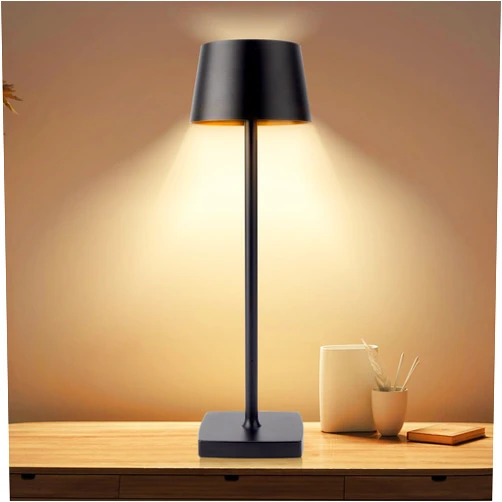 Seihoae Cordless Table Lamp, 5200mAh Rechargeable Battery, IP54 Waterproof, Aluminum Alloy, Touch Dimming, 4W LED Warm Light, for Indoor Outdoor Restaurant Buffet Bar Coffee Shop, Black