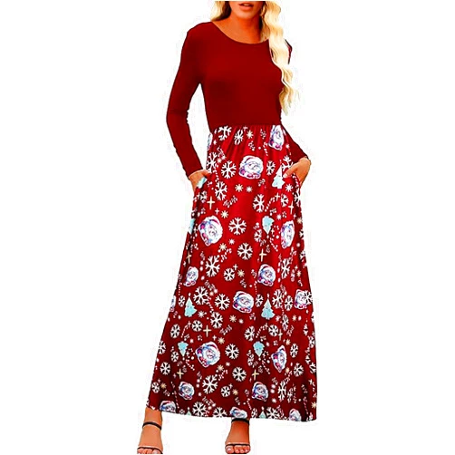Supnier Women's Long Sleeve Maxi Dresses Casual Empire Waist Long Dress with Pockets
