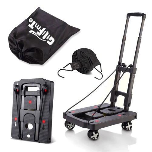 GtIiFmTe Folding Hand Truck, Lightweight Hand Truck Dolly Foldable,Luggage cart with 4 Rotate Wheels, Utility Cart with Adjustable Handle,Collapsible Dolly for Moving Travel Shopping Airport Office
