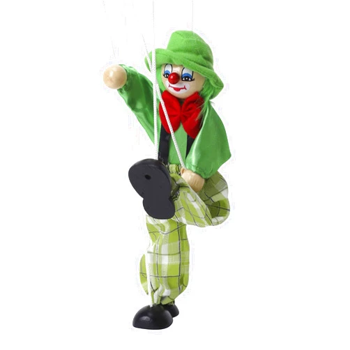 BXT Hand Puppet Clown Wood Marionette Toys Pull Strings Puppet Doll Movable Hands and Feet,Xmas Parent-Child Interactive Fun Toys Gift