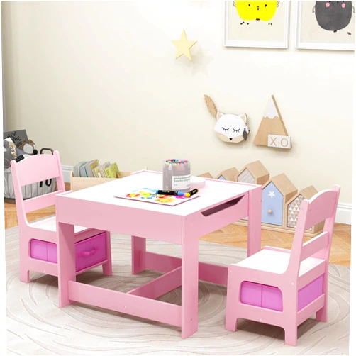 GLACER Kids Table and Chairs, 3 in 1 Craft Table with Storage, Detachable Tabletop, Removable Blackboard for Drawing, Reading, Toddler Table and Chair Set for Playroom, Gift for Boys & Girls (Pink)
