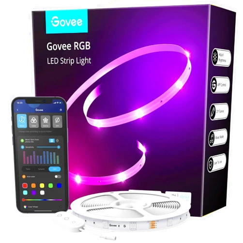 Govee Smart WiFi LED Strip Lights, 50ft RGB Led Strip Lighting Work with Alexa and Google Assistant, Color Changing Light Strip, Music Sync, LED Lights for Bedroom, Valentine's Day, Easy to Install