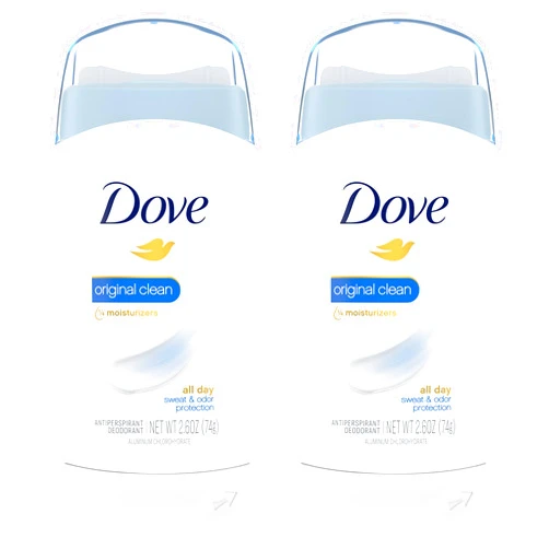 Dove Invisible Solid Antiperspirant Deodorant Stick for Women, Original Clean, For All Day Underarm Sweat and Odor Protection 2.6 oz 2 Count