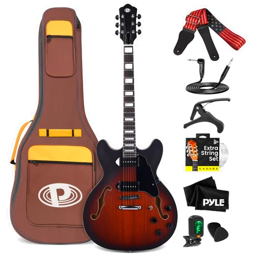 Pyle Semi Hollow Body Electric Guitar Set, 41.8
