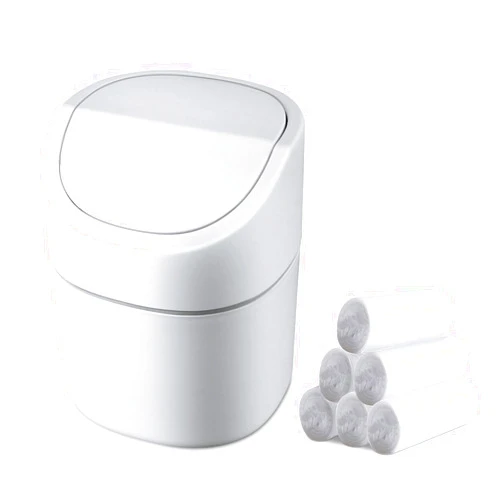 Business King Mini Desk Trash Can with Lid with Trash Bags 180 Pcs Swing-Lid Tiny Countertop Garbage Bin Small Table Top Plastic Covered Waste Basket