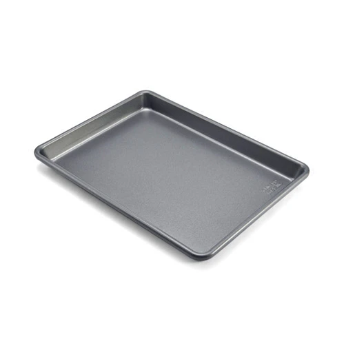 Chicago Metallic Commercial II Non-Stick Small Cookie/Baking Sheet. Perfect for making jelly rolls, cookies, pastries, one-pan meals, and more,12.25 by 8.75, Gray
