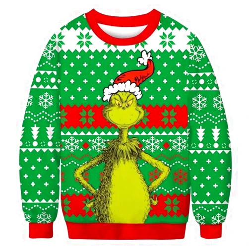 CAKEASY Grinch Christmas Sweatshirt, Ugly Christmas Sweater Couples Crewneck Sweatshirts Unisex Long Sleeve Pullover Top