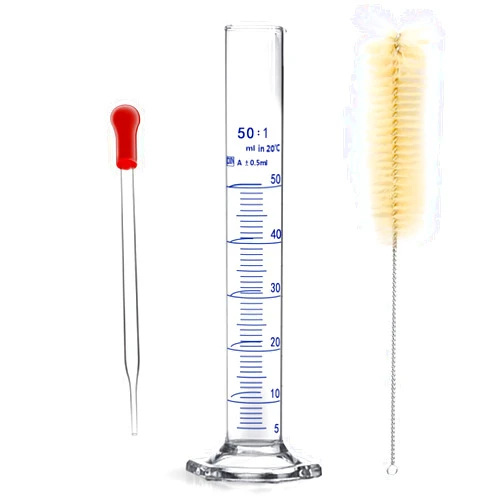 Qesdaoxu Thick Glass Graduated Cylinder Measuring Liquid Lab Hexagon Base Cylinders Come with Cylinder Brush (Glass, 50ML)