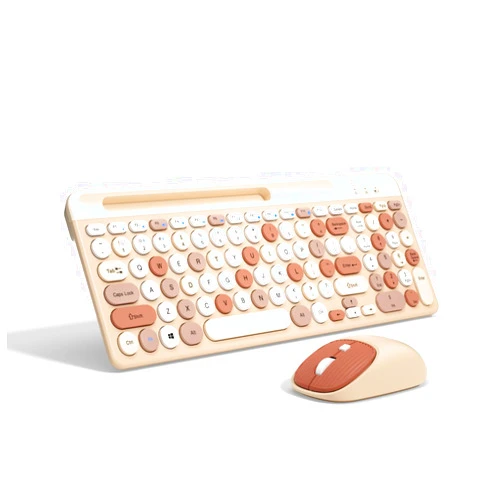 ASLDPUO Bluetooth Keyboard and Mouse Wireless,Multi-Device Rechargeable Keyboard and Mouse Combo with Phone Holder BT 5.0+3.0+2.4GHz Quiet Ergonomic Compatible with Mac/Windows/iOS/Android(Milk Tea)