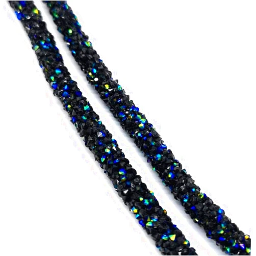 BomBom 1 Yard 7mm Rhinestone Tube Cord Rope Resin Rhinestone Chain Sew On Trims Wedding Dress Costume Applique (Black Ab)