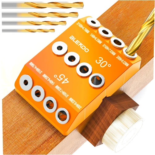 Blekoo Orange Angled Drill Guide Jig with 4 Bits for Wood Posts & Cable Railing Lag Screw Kit, Durable All Metal Drill Jig for Drilling 30°, 45°, 90° Degree Angle Holes