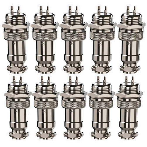 Clyxgs Aviation Plug Connector 2-Pin Male Female Panel Metal Wire Connector Adapter 16mm Socket 10PCS