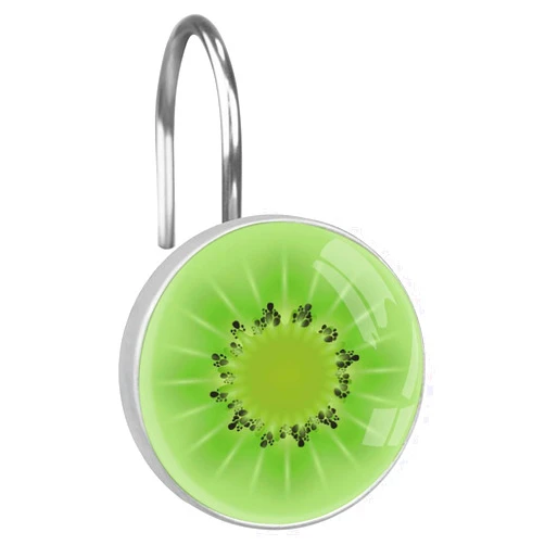 C.IOPMNU 12pcs Kiwifruit Shower Curtain Hooks, Kiwifruit Decorative Shower Curtain Hanger Rings Roller, Stainless Steel Round Shower Rings Hangers for Bathroom